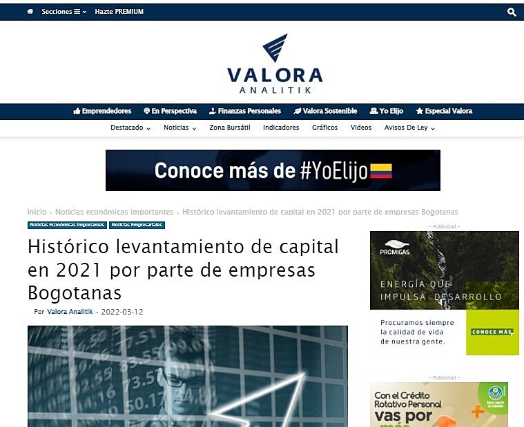 Histrico levantamiento de capital en 2021 por parte de empresas Bogotanas